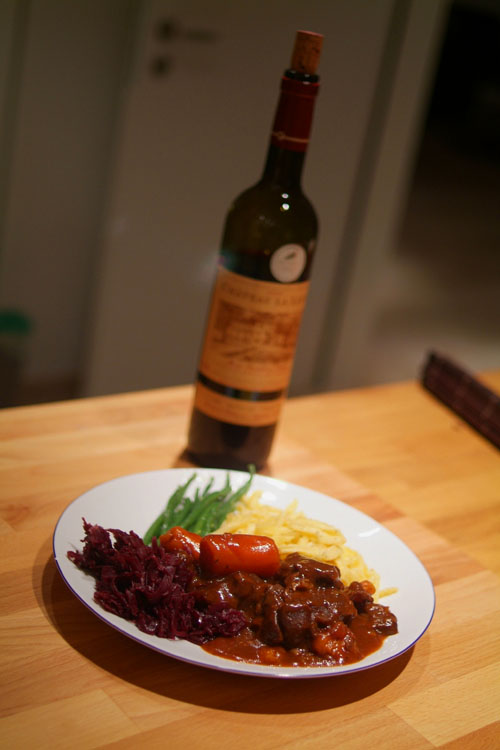 Braised venison with red wine and balsamic vinegar